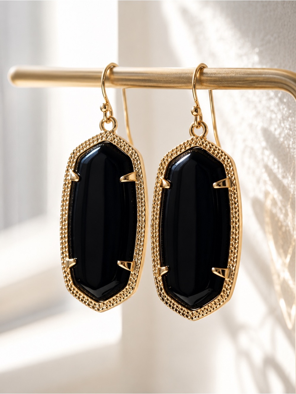 Kendra Scott Elle Black Opaque Glass Gold Drop Earrings